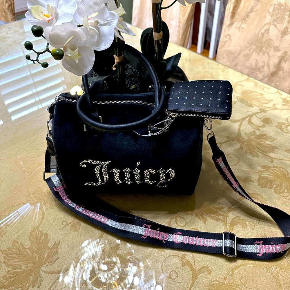 🖤NWT JUICY COUTURE ALL THAT GLITTER SATCHEL CROSSBODY BAG COIN PURSE BLACK Y2K🖤